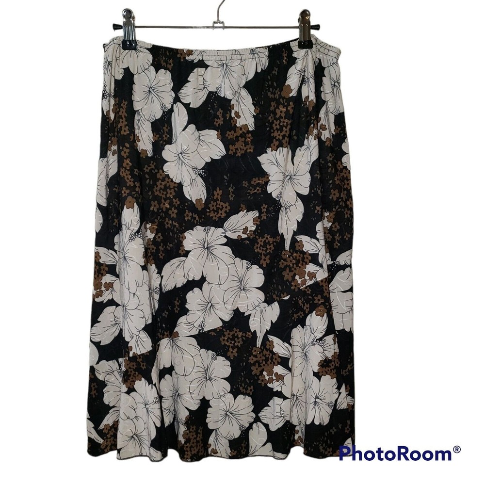 Vtg. Y2K Claudia Richard Bohemian Floral Slip Skirt Brown Cream Black Sz L USA‎